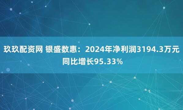 玖玖配资网 银盛数惠:2024年净利润3194.3万元 同比增长95.33%